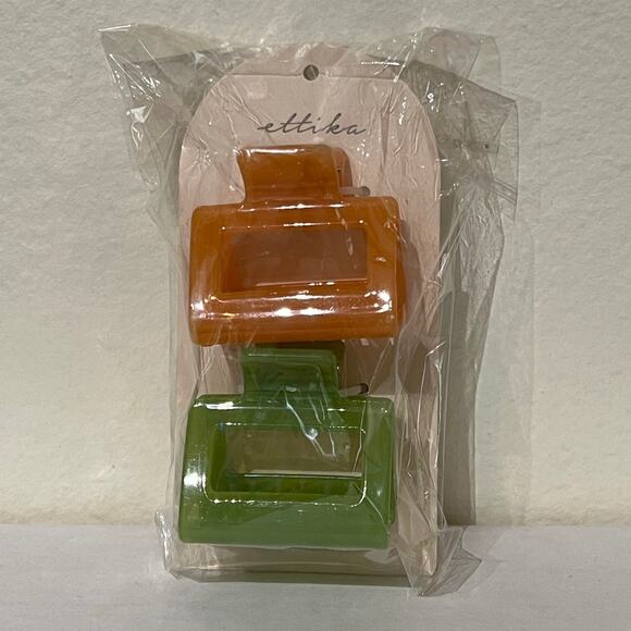 Ettika Revolve Gabriella Hair Claw Clips Mini Small 2 Pack In Green Orange - Picture 7 of 9